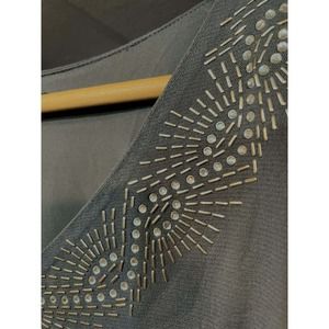 Alfani Grey Batwing Shear Sleeve Beaded Neckline Blouson Top Sz L